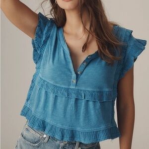 Pilcro Short Sleeve Ruffle-Trim Henley Baby Tee